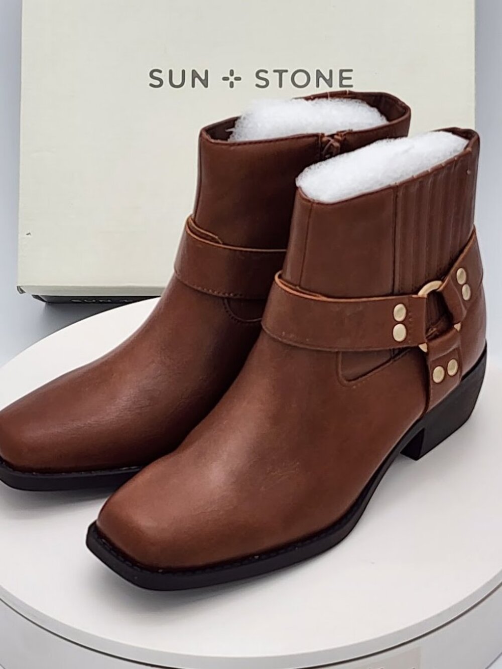 Sun + Stone Westinn Brown Moto Ankle Boots Women’s Size 7 - Picture 6 of 9
